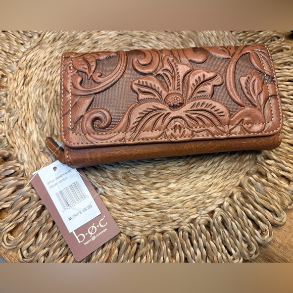 New Born Tooled Floral Leather Wallet - Brown - Picture 2 of 8